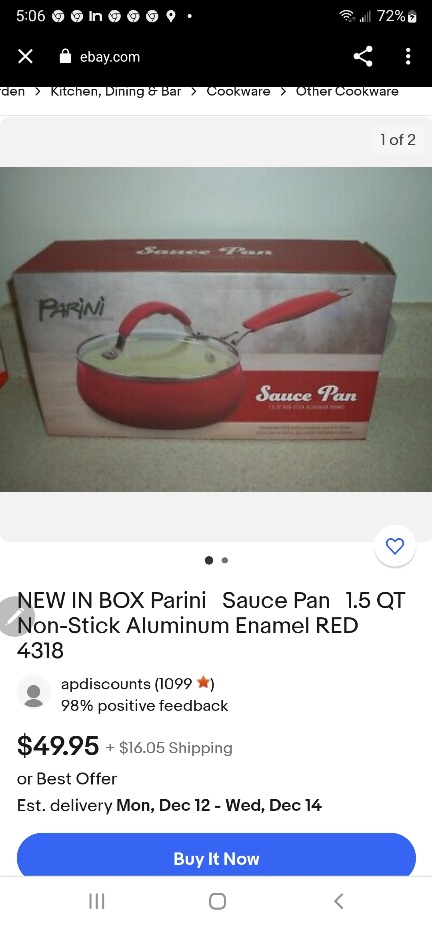 Parini Cookware Sauce Pan 1.5 QT Non Stick Aluminum Enamel - Red - New in  Box